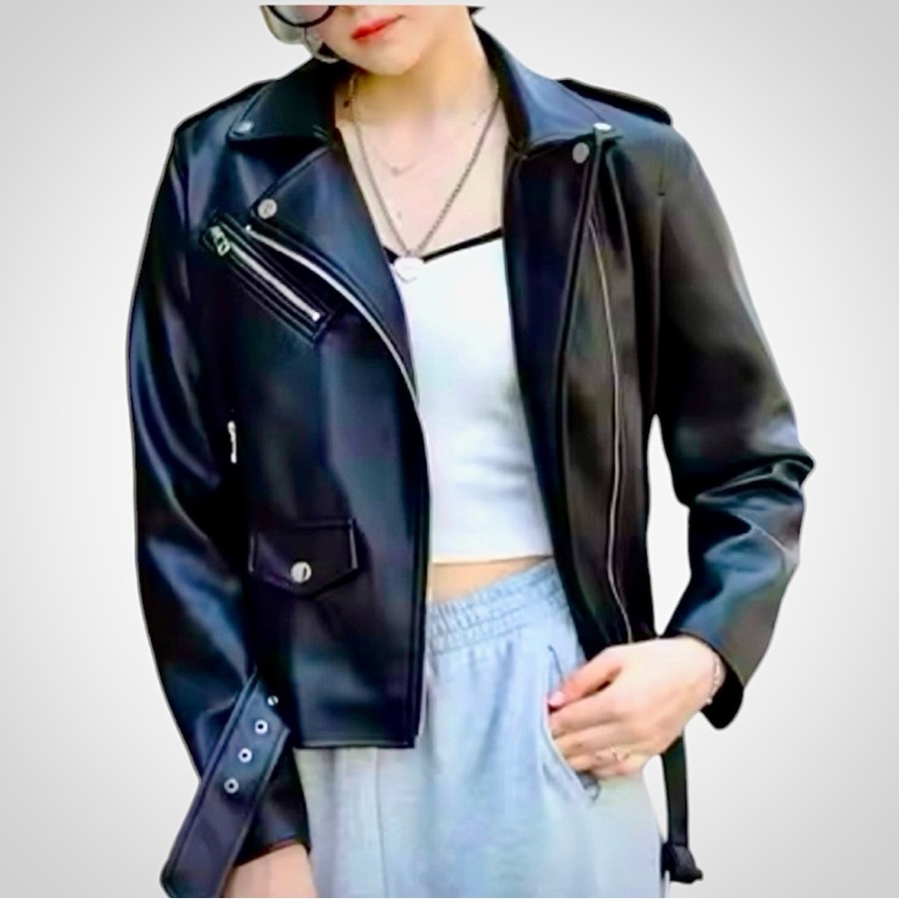 PLUS Zara inspired Chic Vegan Leather Bomber Moto Jacket black brown white NWT